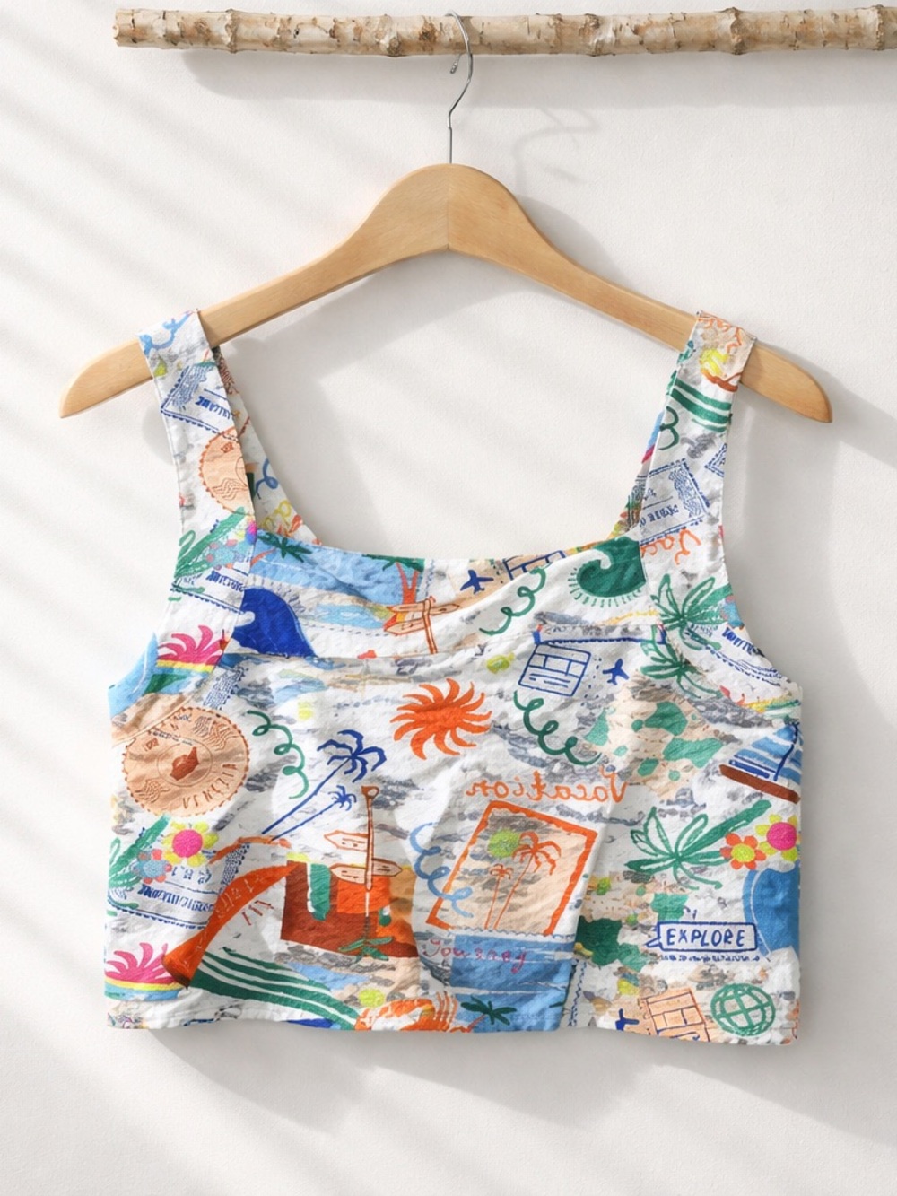 Goa by Japna Linen Blend Vacation Print Smocked Crop Top Size M | Resort Wear